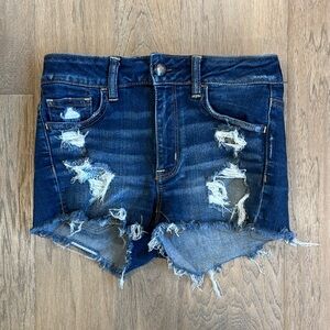 American Eagle Outfitters Hi-Rose Shortie Dark Blue Distressed Shorts Size 4